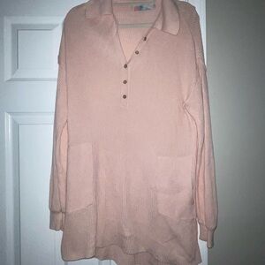 Pink Free People Beach Long Sleeve Sweater with Pockets